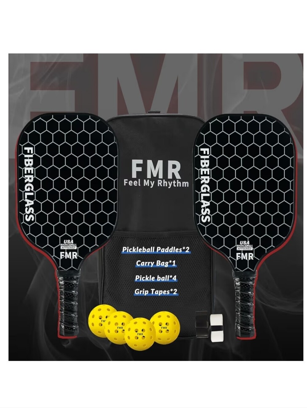 4 Pickleball Paddles & 4 Balls-USAPA Approved Fiberglass Surface, Lightweight - Picture 2 of 11